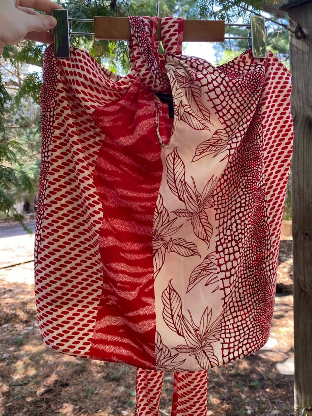 Banana Republic Red and Cream Mixed-Print Halter Top Plus Size M Officesiren